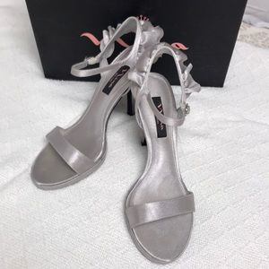 Nina Shoes Silver Metallic Ruffle Ankle-Strap Heels